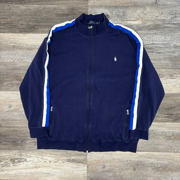 Polo Ralph Lauren Navy Blue Striped Mens‎ 3XLT Performance Full Zip Track Jacket - Picture 1 of 10